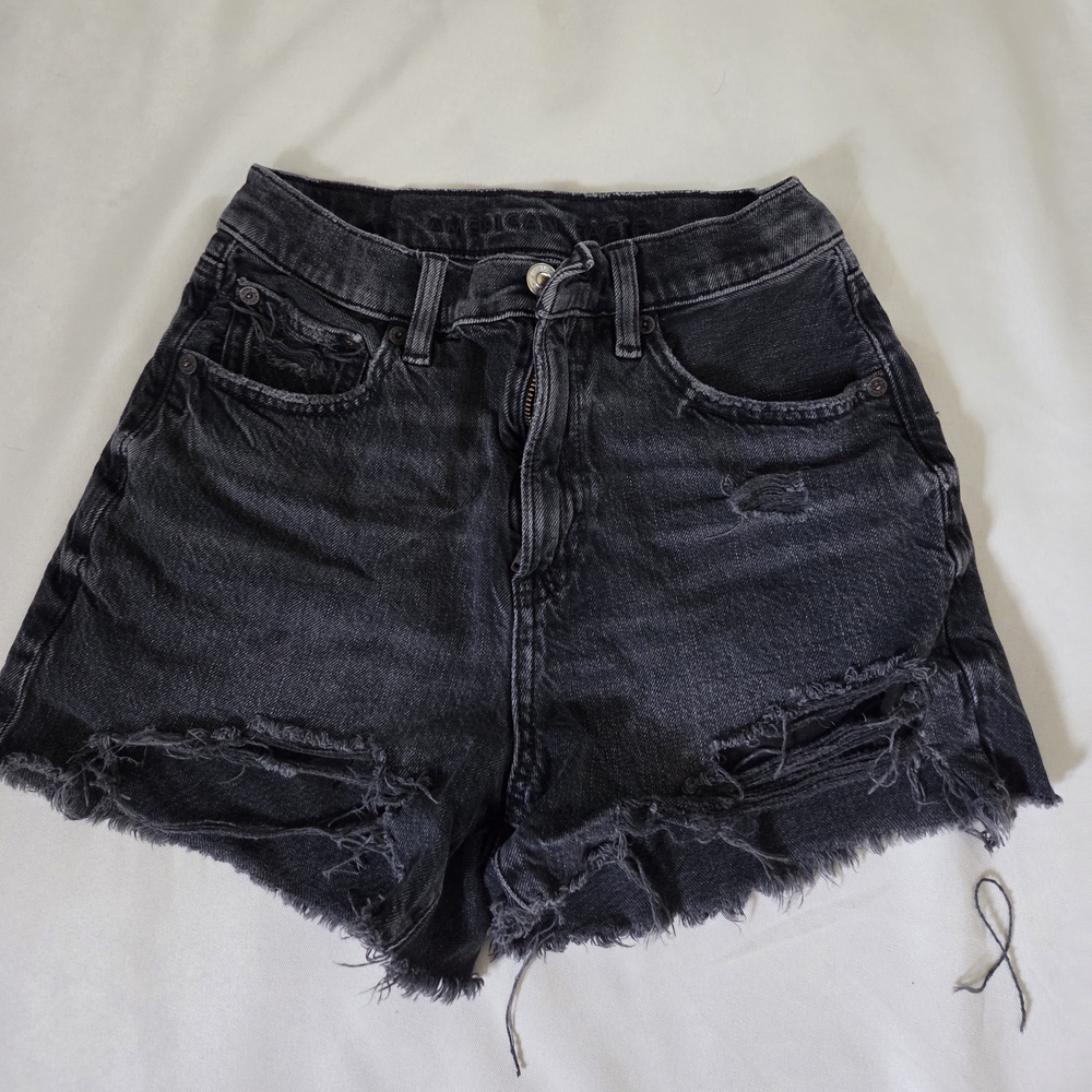 American Eagle Outfitters Black Jean Shorts Distressed High-Waisted